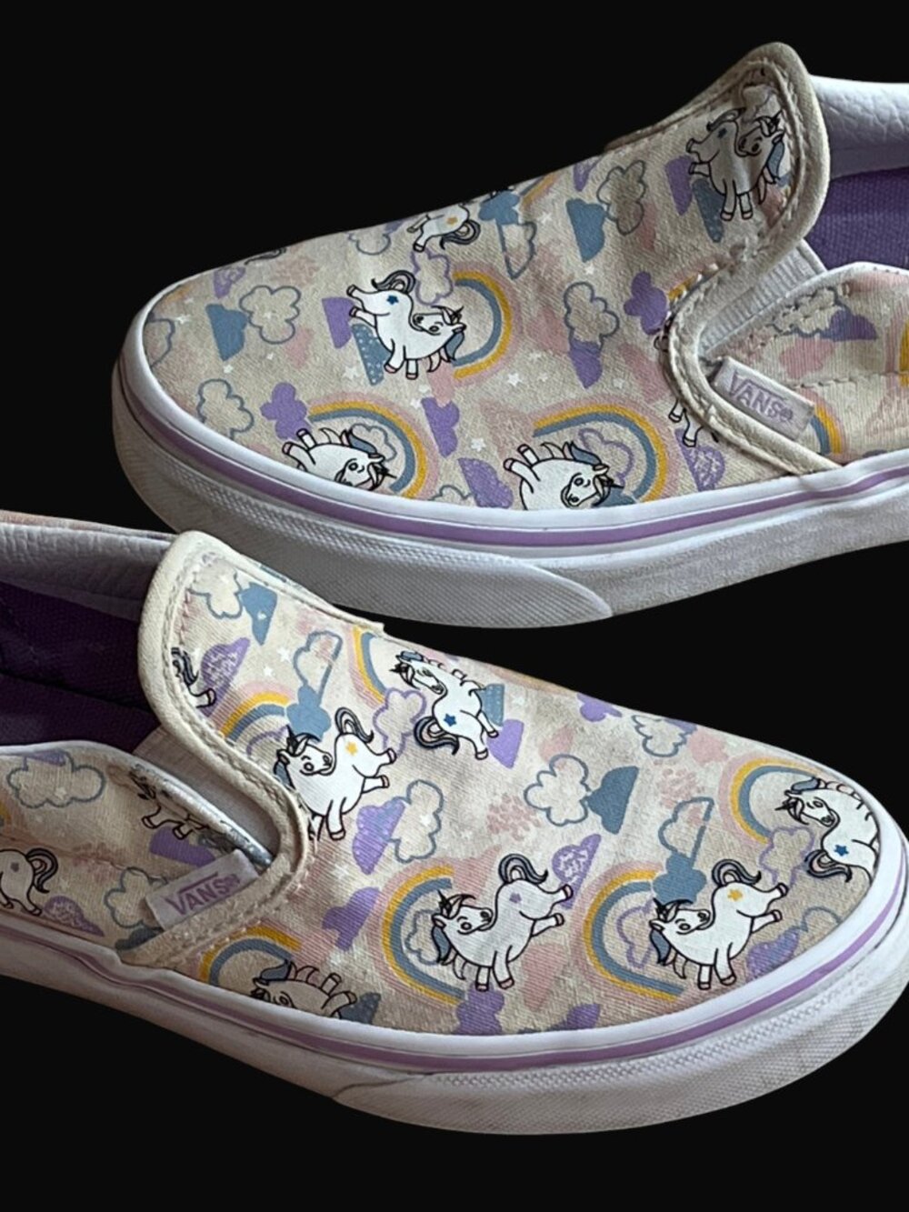 Vans Off The Wall Unicorn Rainbow Girl's Size 3 Kids Slip On Sneakers Shoes